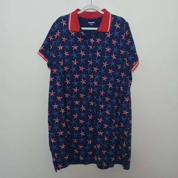 Land's End SIZE 2X Starfish Blue Red Polo Dress - Picture 5 of 11